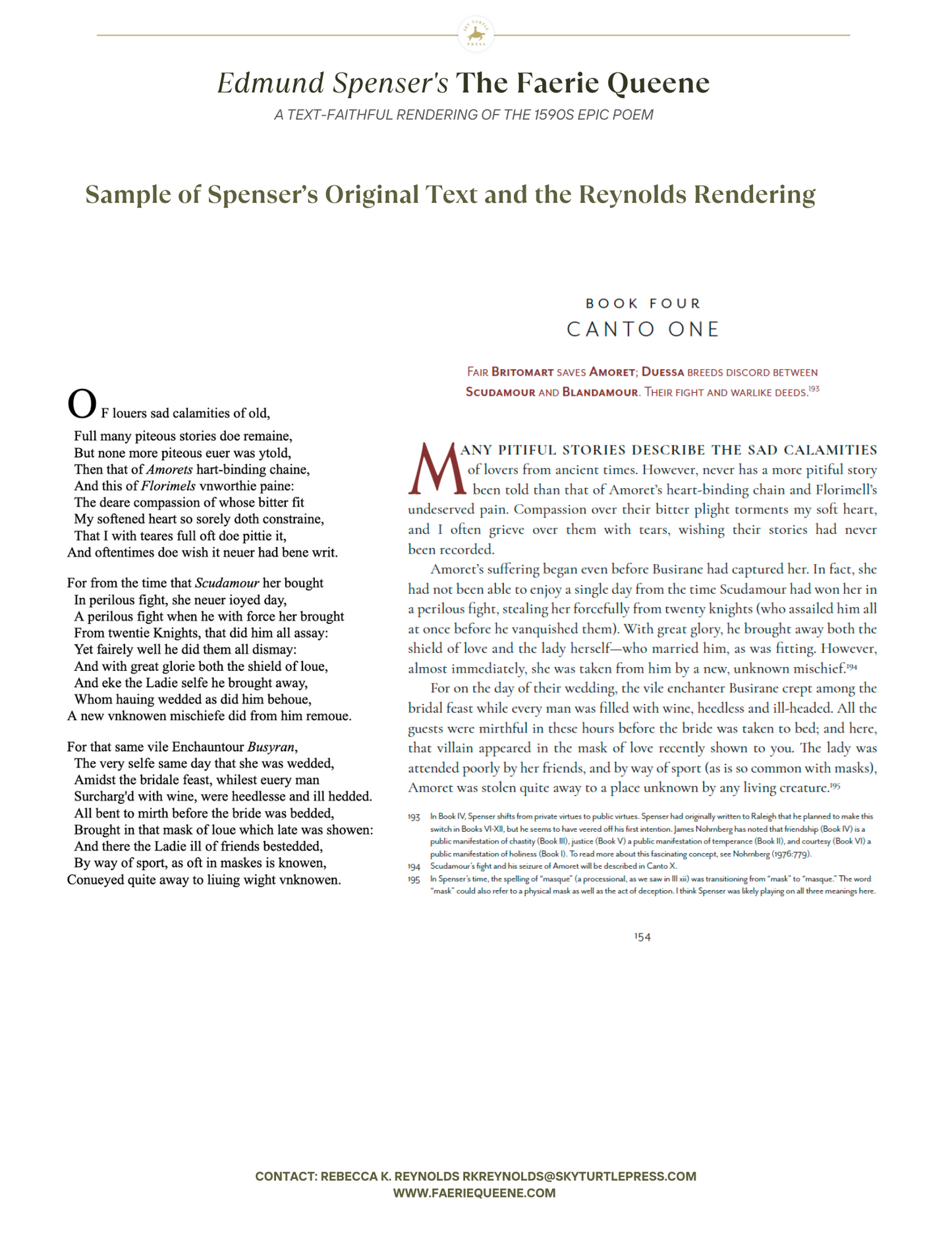 (PRE-ORDER) Edmund Spenser's The Faerie Queene, A Prose Rendering